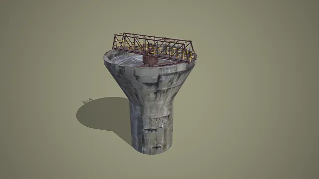 写实风格混凝土倒锥型工业水塔 3D 低多边形场景模型
