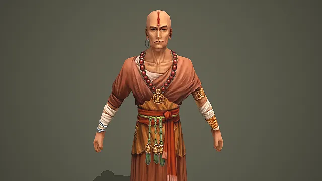 戴羽冠的红袍异域祭司游戏角色模型