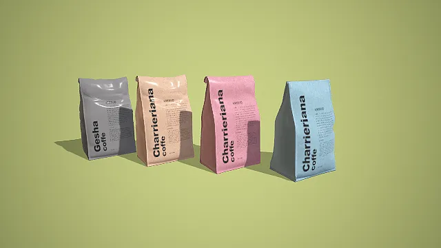 瑰夏与多色查里耶拉咖啡豆袋组合 3D 低多边形咖啡场景装饰模型