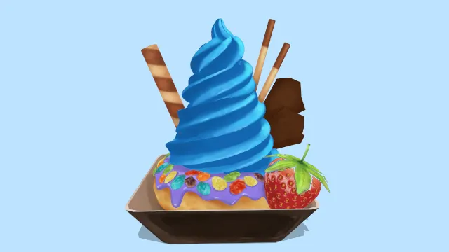 放在甜甜圈上的冰淇淋有草莓水果巧克力棒食物