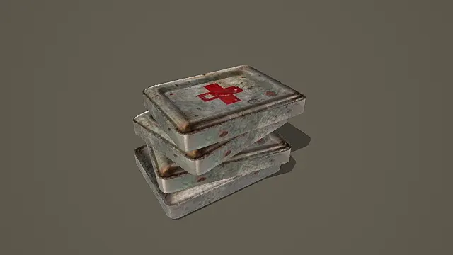 废土风格锈蚀急救箱堆叠3D模型