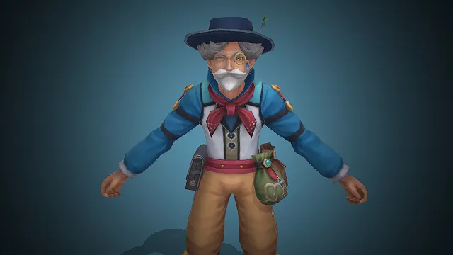 一个蓝羽礼帽的男性航海家3D模型