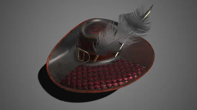 复古  宽檐帽  皮质  菱格纹  金属扣装饰  羽毛配饰  