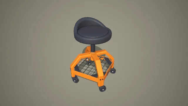 橙黑双色带滚轮可升降维修凳 3D 低多边形工具模型