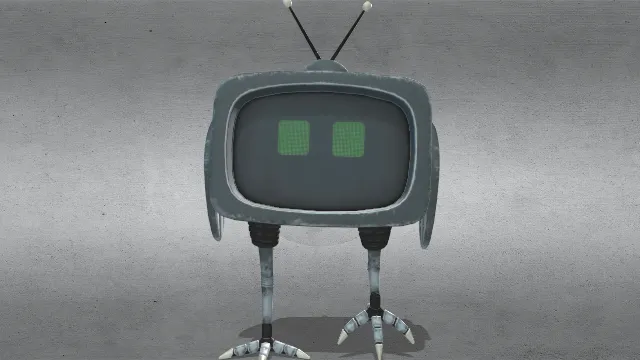 智能机器人电视机显示屏机械爪子支撑行走动画