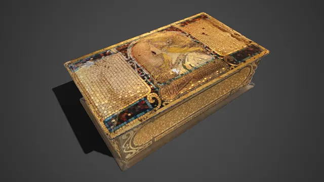 新艺术风格  马赛克装饰盒  艺术质感  仕女图案  柔美线条  颗粒感  