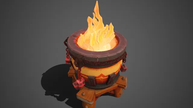 奇幻风格  卡通  熔炉  红纹装饰  火焰  质感粗犷  工具设施