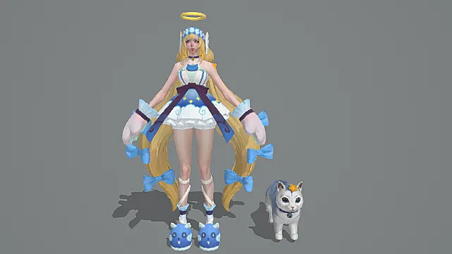 天使萌宠英雄：蓝白洛丽塔裙猫灵宠外观