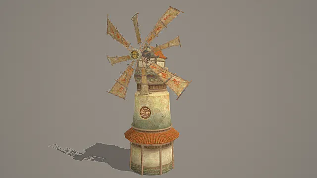 国风民俗风格风车建筑模型