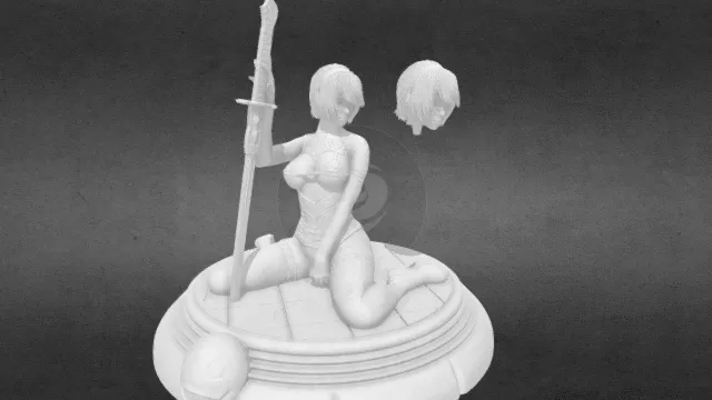 坐姿拿剑少女
