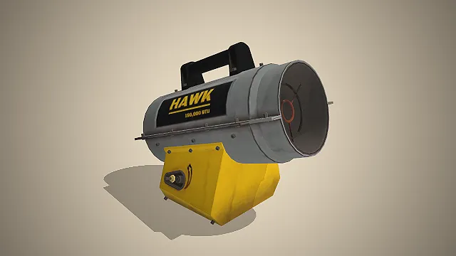 一款黄灰配色的，写实风格工业暖风机3D模型