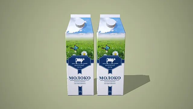 俄罗斯风格 2.5% 脂肪含量纯牛奶盒装 3D 模型