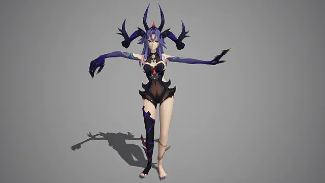 性感妖娆美女贴身装动漫魔女骨骼绑定动画3个动作