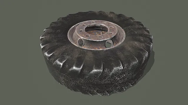 废土风格锈蚀重型轮胎3D模型