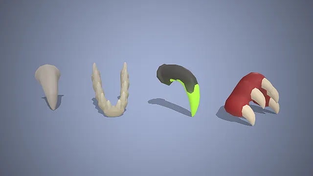 一套低模软萌风格的魔物尖牙素材3D模型