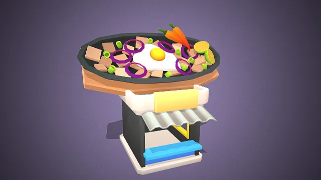 一个卡通风格的铁板烧售卖亭3D模型