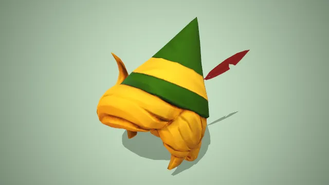 金色假发戴着圆锥形状的派对帽上面插有红色羽毛