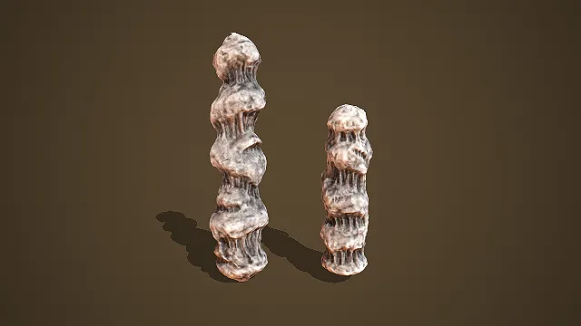 双组长短竖状溶洞石笋组合洞窟垂直场景装饰模型