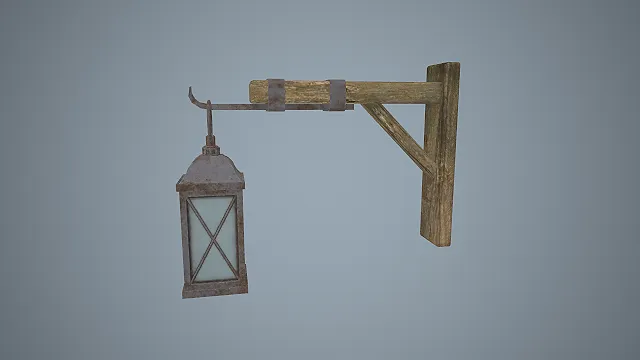 复古壁装提灯  风化木质支架  锈蚀金属灯体  中世纪风格