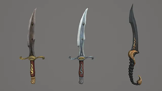 邪眼奇幻短刃套装游戏武器3D模型