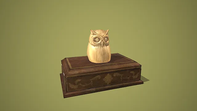 木质镶金盒配铜质猫头鹰装饰摆件