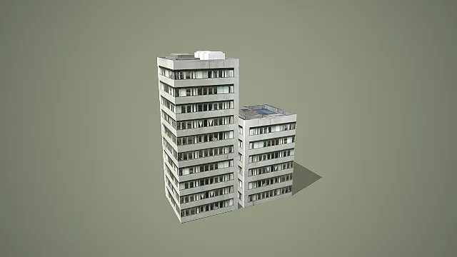现代高低配双子楼办公楼 3D 模型 城市商住建筑群资产