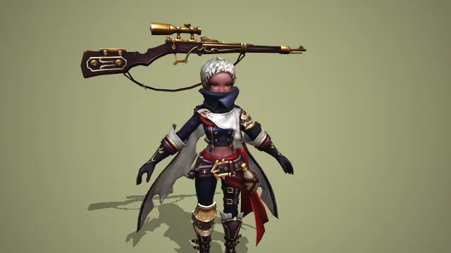 卡通 Q 版蒸汽朋克风女火枪手带狙击步枪 3D 游戏角色模型