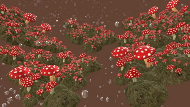 蘑菇田泡泡动画菌类土地场景