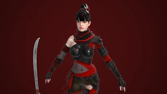 忍者  女武士  太刀战装  游戏女角色  高马尾造型  暗黑风服饰  