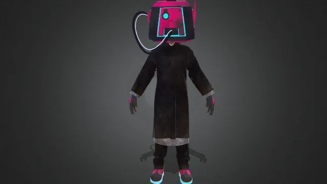 男人头带机器头盔和机械组合模型角色