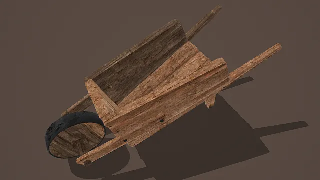 复古农作风旧木小推车3D模型