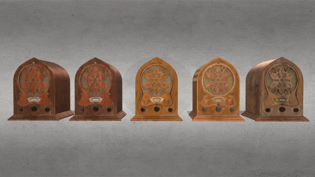 1930年代大教堂风格收音机不同颜色材质家具