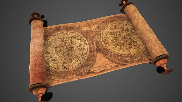 复古  星图卷轴  文物模型  做旧  羊皮卷  天文星图