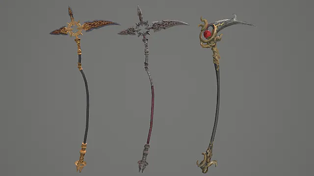 圣邪纹章镰刀套装游戏武器3D模型 