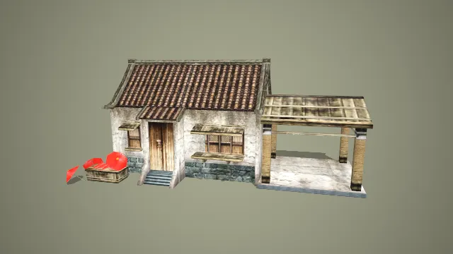 写实风格中式古建民居带摊位 3D 模型 古代街巷场景搭建素材