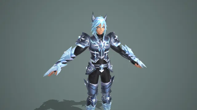 冰蓝兽耳铠甲战士角色 3D 模型 游戏角色道具素材