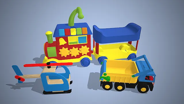 一组儿童交通工具主题的3D玩具模型集合