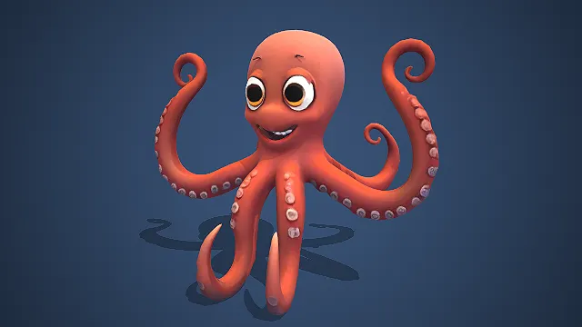 卡通章鱼  圆胖身体比例  可爱风格  多触手造型