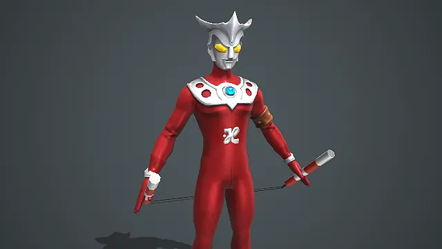 红色雷欧奥特曼角色模型附带双节棍武器