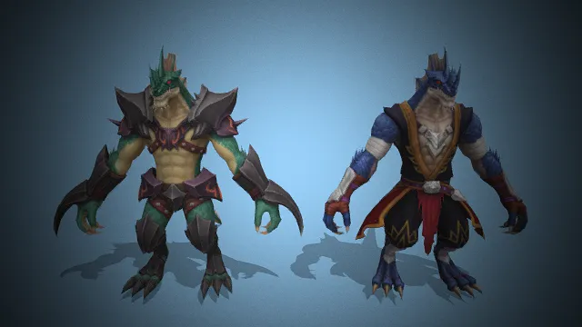 鳞甲双子蜥蜴人  水域部族精英  尖爪利齿  异色魔瞳 