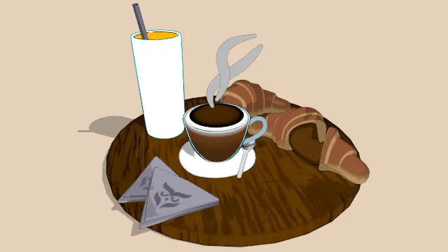 木盘放的意大利早餐夹心牛角包面包饮料食物