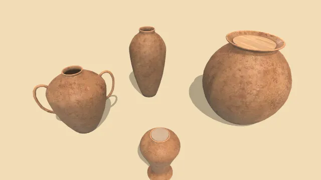 四个不同造型的陶罐3D模型