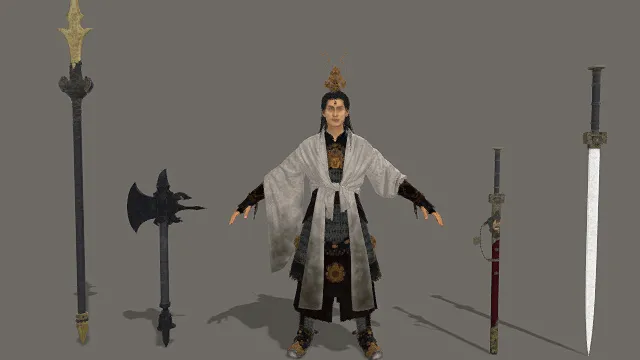 3D卡通风格古风武将角色模型，创意设计（3D角色、卡通风格、古风战争风，角色设计主题）