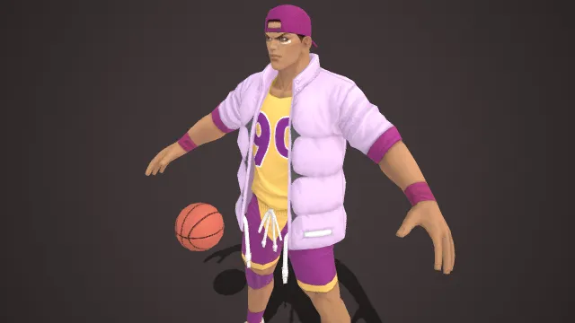 篮球主题  紫色棒球帽  蓬松棉服  青春潮系  运动风格  体育类  休闲穿搭  