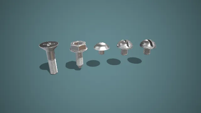 多类型螺丝与铆钉组合 3D 低多边形工业零件场景装饰模型
