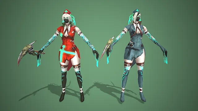 生化角色  暗黑护士风  荧光蓝纹路  生化变异