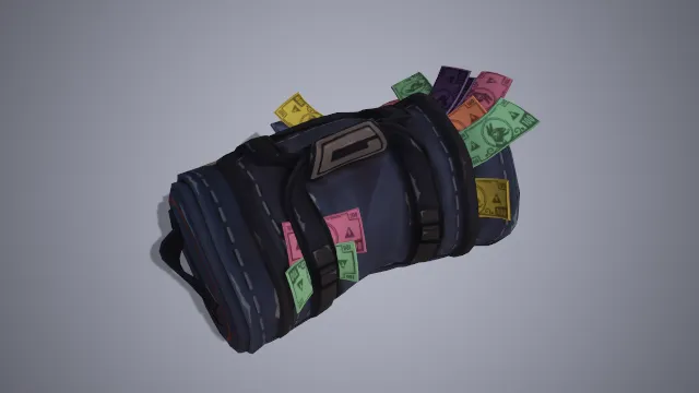 装满钱的蓝色背包