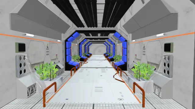 未来科幻生物实验室走廊绿植