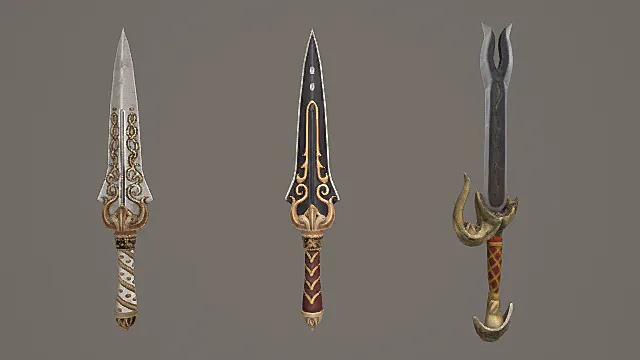 华丽纹章短刃套装游戏武器3D模型 