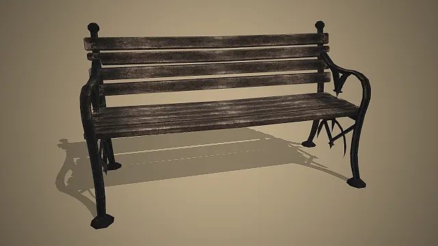 复古风格  铸铁木质公园长椅  公共设施  高精度建模